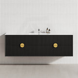 600-1800mm Kingo Wall Hung Plywood Vanity Matt Black Linear Surface Single/Double Bowls Cabinet ONLY for Bathroom