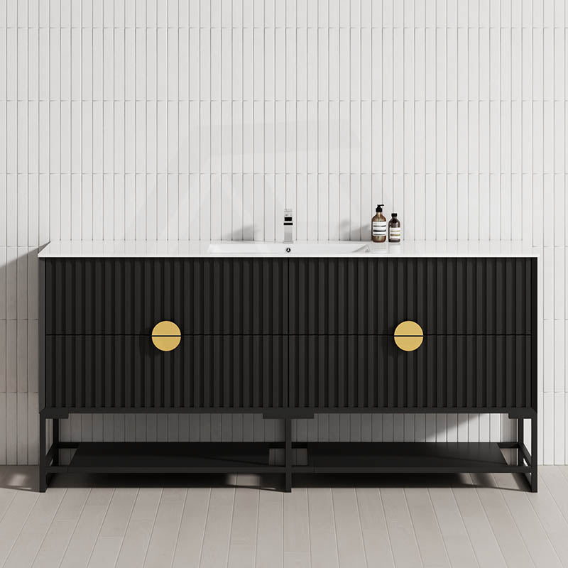 600-1800mm Kingo Freestanding Plywood Vanity Matt Black Linear Surface Single/Double Bowls Cabinet ONLY for Bathroom