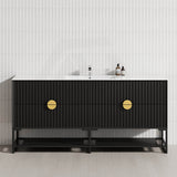600-1800mm Kingo Freestanding Plywood Vanity Matt Black Linear Surface Single/Double Bowls Cabinet ONLY for Bathroom