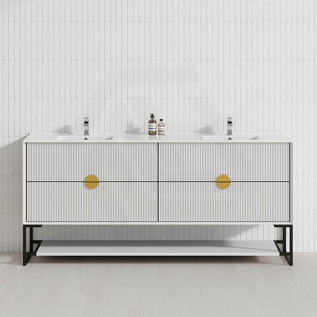 600-1500Mm Kingo Freestanding Plywood Vanity White Linear Surface Single/Double Bowls Cabinet Only
