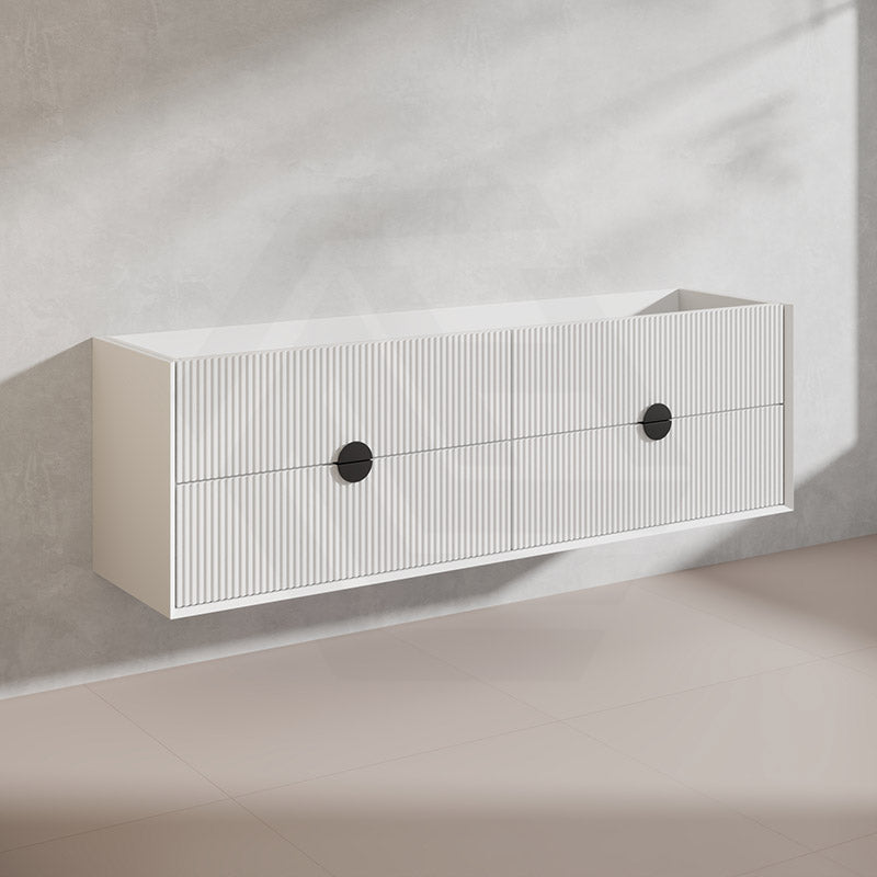 1800mm Kingo Wall Hung Plywood Vanity Matt White/Black Linear Surface Finish Double Bowls Cabinet ONLY for Bathroom