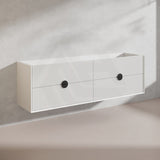1800mm Kingo Wall Hung Plywood Vanity Matt White/Black Linear Surface Finish Double Bowls Cabinet ONLY for Bathroom