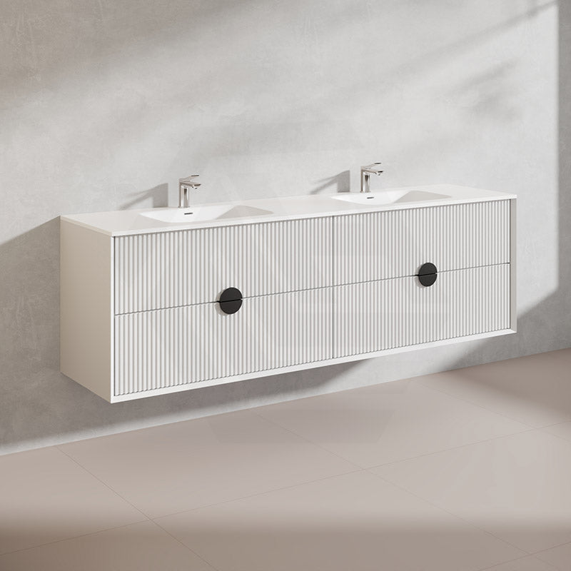 1800mm Kingo Wall Hung Plywood Vanity Matt White/Black Linear Surface Finish Double Bowls Cabinet ONLY for Bathroom