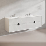 1800mm Kingo Wall Hung Plywood Vanity Matt White/Black Linear Surface Finish Double Bowls Cabinet ONLY for Bathroom