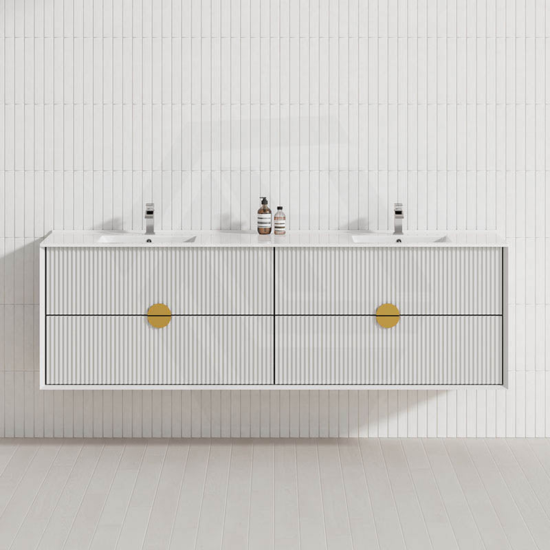 600-1800mm Kingo Wall Hung Plywood Vanity White Linear Surface Finish Single/Double Bowls Cabinet ONLY for Bathroom