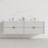 600-1800mm Kingo Wall Hung Plywood Vanity White Linear Surface Finish Single/Double Bowls Cabinet ONLY for Bathroom