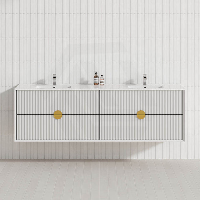 600-1800mm Kingo Wall Hung Plywood Vanity White Linear Surface Finish Single/Double Bowls Cabinet ONLY for Bathroom