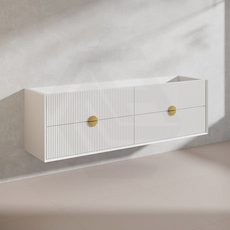 1800mm Kingo Wall Hung Plywood Vanity Matt White/Black Linear Surface Finish Double Bowls Cabinet ONLY for Bathroom