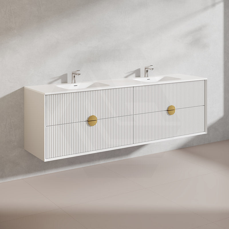 1800mm Kingo Wall Hung Plywood Vanity Matt White/Black Linear Surface Finish Double Bowls Cabinet ONLY for Bathroom