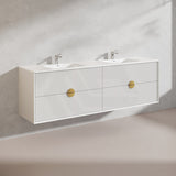 1800mm Kingo Wall Hung Plywood Vanity Matt White/Black Linear Surface Finish Double Bowls Cabinet ONLY for Bathroom