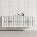 600-1800mm Kingo Wall Hung Plywood Vanity White Linear Surface Finish Single/Double Bowls Cabinet ONLY for Bathroom