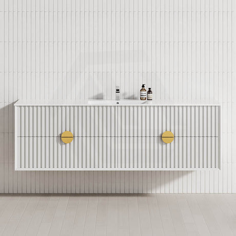 1800mm Kingo Wall Hung Plywood Vanity Matt White/Black Linear Surface Finish Double Bowls Cabinet ONLY for Bathroom