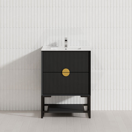 600-1500Mm Kingo Freestanding Plywood Vanity Matt Black Linear Surface Single/Double Bowls Cabinet
