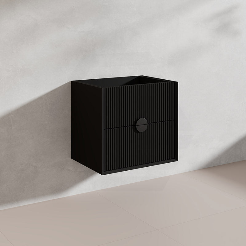 600mm Kingo Wall Hung Plywood Vanity Matt White/Black Linear Surface Finish Single Bowl Cabinet ONLY for Bathroom