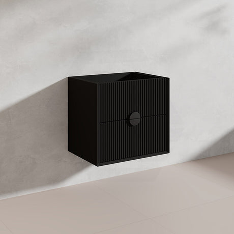 600mm Kingo Wall Hung Plywood Vanity Matt White/Black Linear Surface Finish Single Bowl Cabinet ONLY for Bathroom