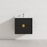 600-1800mm Kingo Wall Hung Plywood Vanity Matt Black Linear Surface Single/Double Bowls Cabinet ONLY for Bathroom