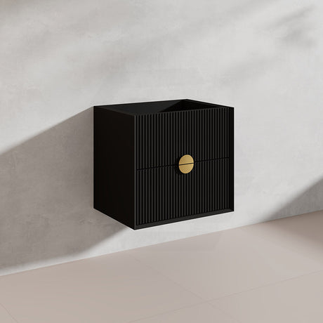 600mm Kingo Wall Hung Plywood Vanity Matt White/Black Linear Surface Finish Single Bowl Cabinet ONLY for Bathroom