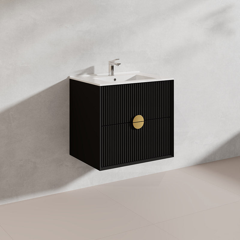 600mm Kingo Wall Hung Plywood Vanity Matt White/Black Linear Surface Finish Single Bowl Cabinet ONLY for Bathroom