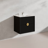 600mm Kingo Wall Hung Plywood Vanity Matt White/Black Linear Surface Finish Single Bowl Cabinet ONLY for Bathroom