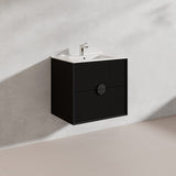 600mm Kingo Wall Hung Plywood Vanity Matt White/Black Linear Surface Finish Single Bowl Cabinet ONLY for Bathroom