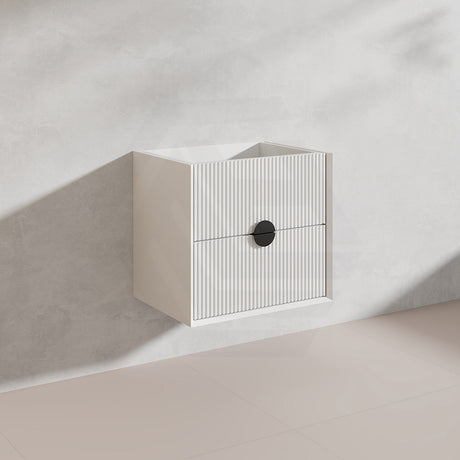 600mm Kingo Wall Hung Plywood Vanity Matt White/Black Linear Surface Finish Single Bowl Cabinet ONLY for Bathroom