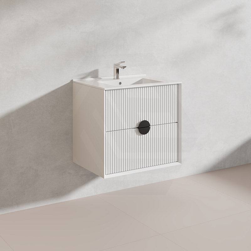 600mm Kingo Wall Hung Plywood Vanity Matt White/Black Linear Surface Finish Single Bowl Cabinet ONLY for Bathroom