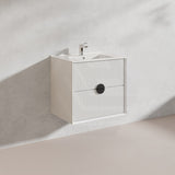 600mm Kingo Wall Hung Plywood Vanity Matt White/Black Linear Surface Finish Single Bowl Cabinet ONLY for Bathroom