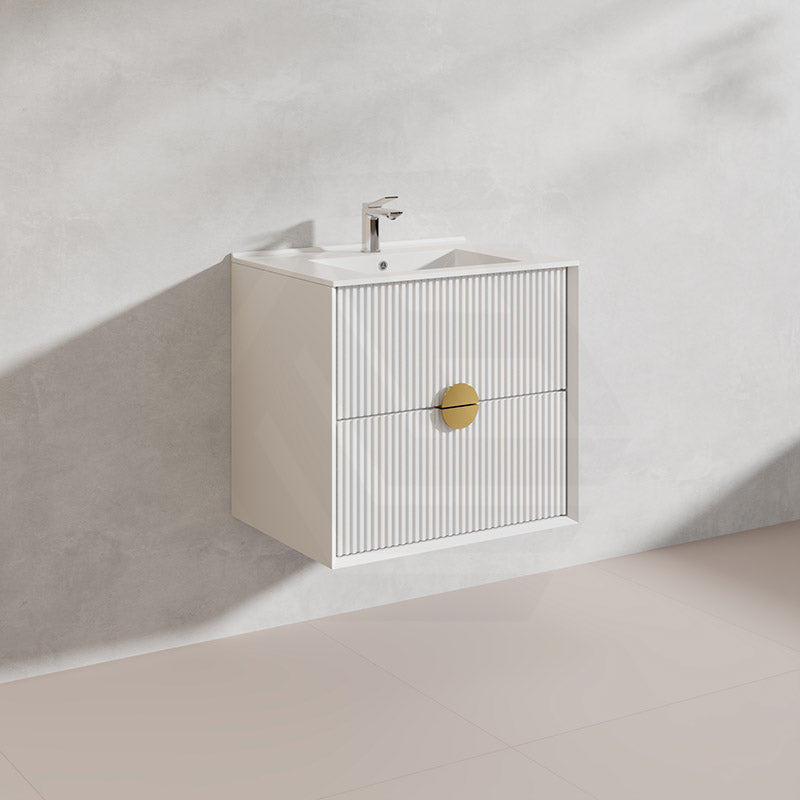 600mm Kingo Wall Hung Plywood Vanity Matt White/Black Linear Surface Finish Single Bowl Cabinet ONLY for Bathroom