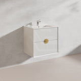 600mm Kingo Wall Hung Plywood Vanity Matt White/Black Linear Surface Finish Single Bowl Cabinet ONLY for Bathroom