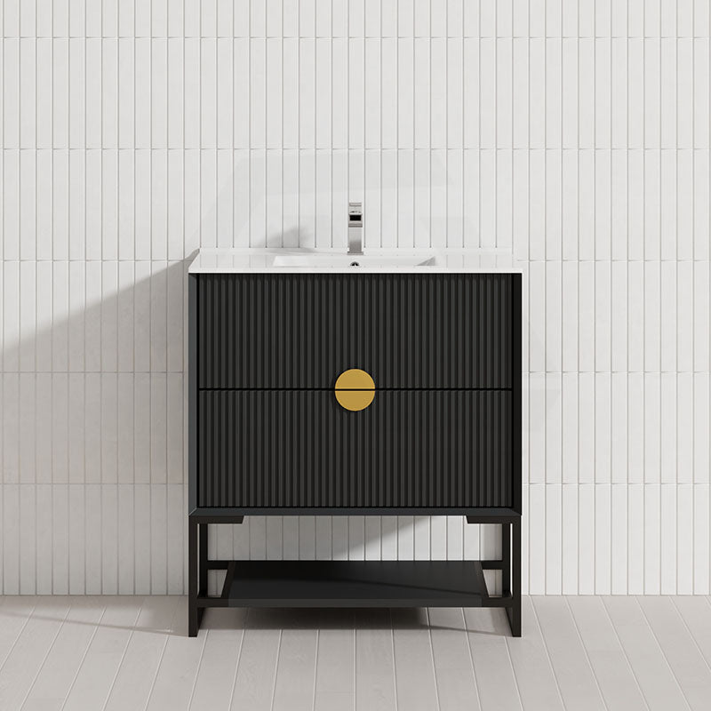 600-1500Mm Kingo Freestanding Plywood Vanity Matt Black Linear Surface Single/Double Bowls Cabinet