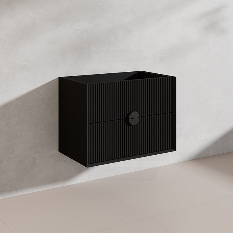 750mm Kingo Wall Hung Plywood Vanity Matt White/Black Linear Surface Finish Single Bowl Cabinet ONLY for Bathroom