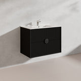 750mm Kingo Wall Hung Plywood Vanity Matt White/Black Linear Surface Finish Single Bowl Cabinet ONLY for Bathroom