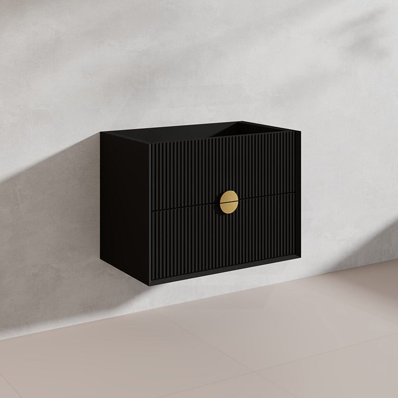 750mm Kingo Wall Hung Plywood Vanity Matt White/Black Linear Surface Finish Single Bowl Cabinet ONLY for Bathroom
