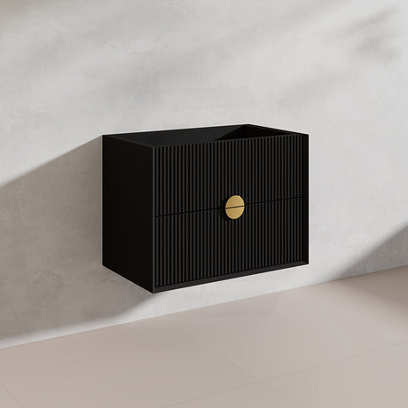 750mm Kingo Wall Hung Plywood Vanity Matt White/Black Linear Surface Finish Single Bowl Cabinet ONLY for Bathroom