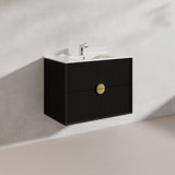 750mm Kingo Wall Hung Plywood Vanity Matt White/Black Linear Surface Finish Single Bowl Cabinet ONLY for Bathroom