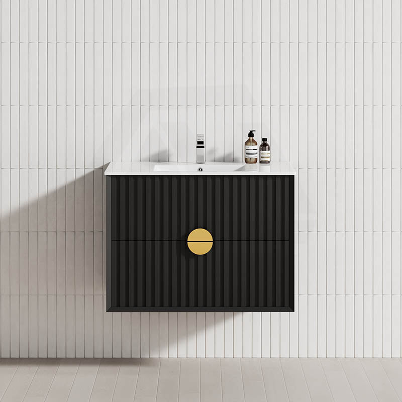 600-1800mm Kingo Wall Hung Plywood Vanity Matt Black Linear Surface Single/Double Bowls Cabinet ONLY for Bathroom