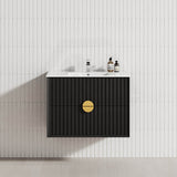 600-1800mm Kingo Wall Hung Plywood Vanity Matt Black Linear Surface Single/Double Bowls Cabinet ONLY for Bathroom