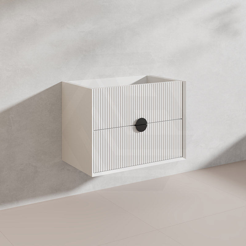 750mm Kingo Wall Hung Plywood Vanity Matt White/Black Linear Surface Finish Single Bowl Cabinet ONLY for Bathroom