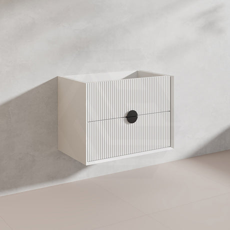 750mm Kingo Wall Hung Plywood Vanity Matt White/Black Linear Surface Finish Single Bowl Cabinet ONLY for Bathroom