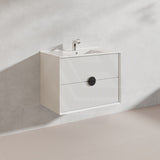 750mm Kingo Wall Hung Plywood Vanity Matt White/Black Linear Surface Finish Single Bowl Cabinet ONLY for Bathroom