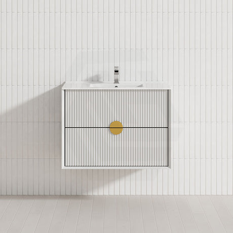 600-1800mm Kingo Wall Hung Plywood Vanity White Linear Surface Finish Single/Double Bowls Cabinet ONLY for Bathroom