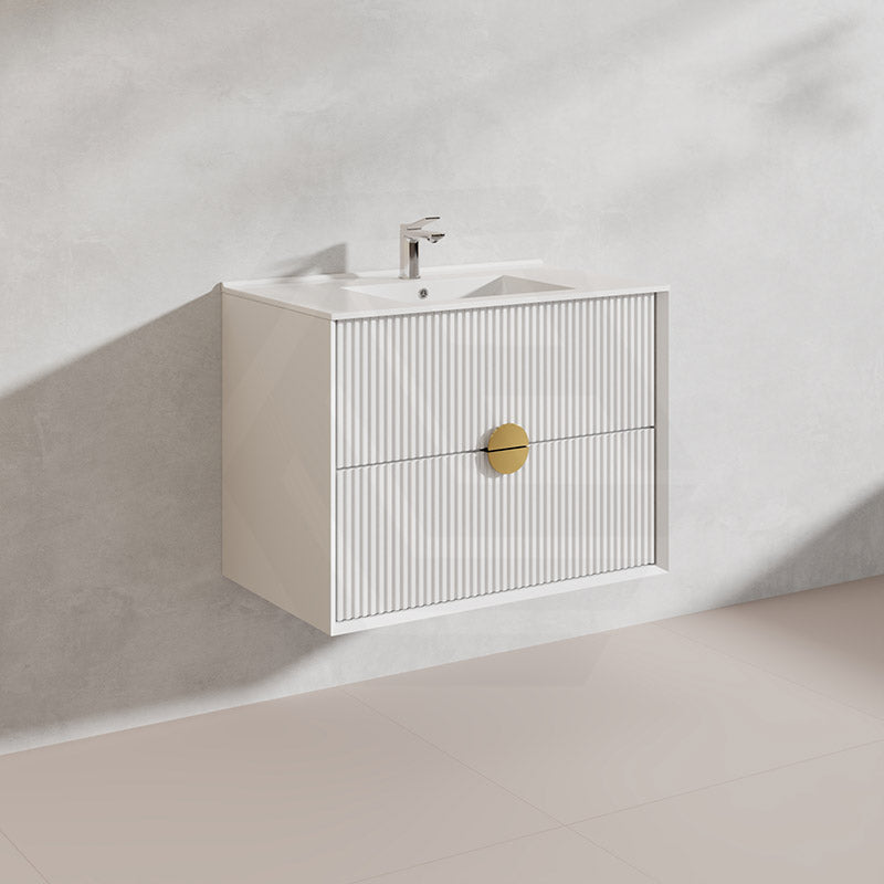 750mm Kingo Wall Hung Plywood Vanity Matt White/Black Linear Surface Finish Single Bowl Cabinet ONLY for Bathroom