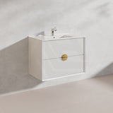 750mm Kingo Wall Hung Plywood Vanity Matt White/Black Linear Surface Finish Single Bowl Cabinet ONLY for Bathroom