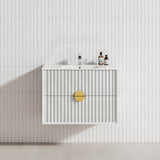 600-1800mm Kingo Wall Hung Plywood Vanity White Linear Surface Finish Single/Double Bowls Cabinet ONLY for Bathroom