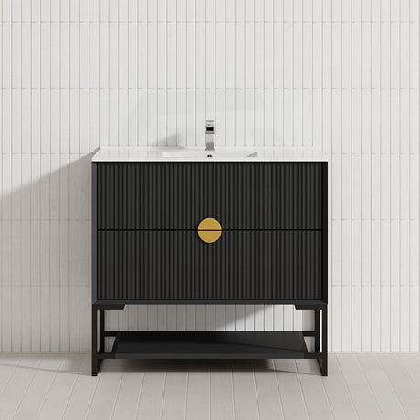 600-1500Mm Kingo Freestanding Plywood Vanity Matt Black Linear Surface Single/Double Bowls Cabinet