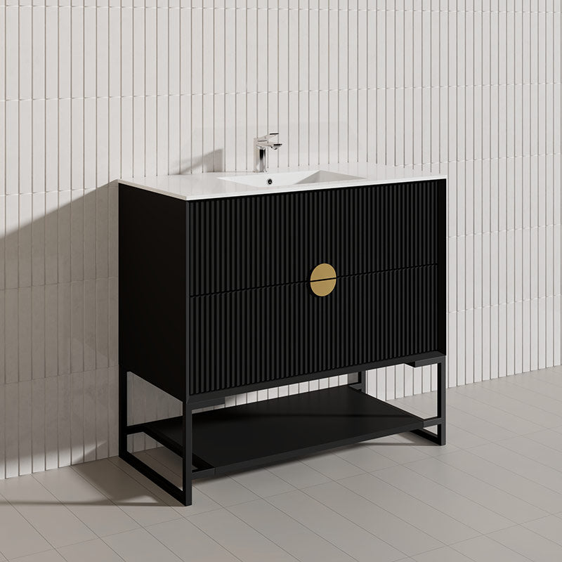 900mm Kingo Freestanding Plywood Vanity Linear Surface Single Bowl Cabinet ONLY for Bathroom Matt White/Black