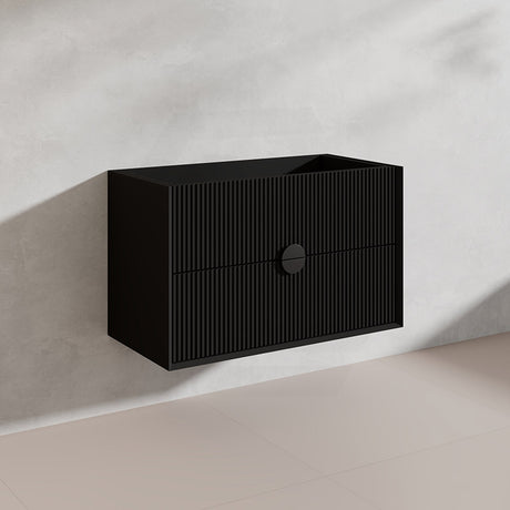 900mm Kingo Wall Hung Plywood Vanity Matt White/Black Linear Surface Finish Single Bowl Cabinet ONLY for Bathroom