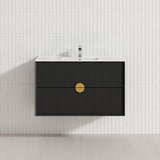 600-1800mm Kingo Wall Hung Plywood Vanity Matt Black Linear Surface Single/Double Bowls Cabinet ONLY for Bathroom