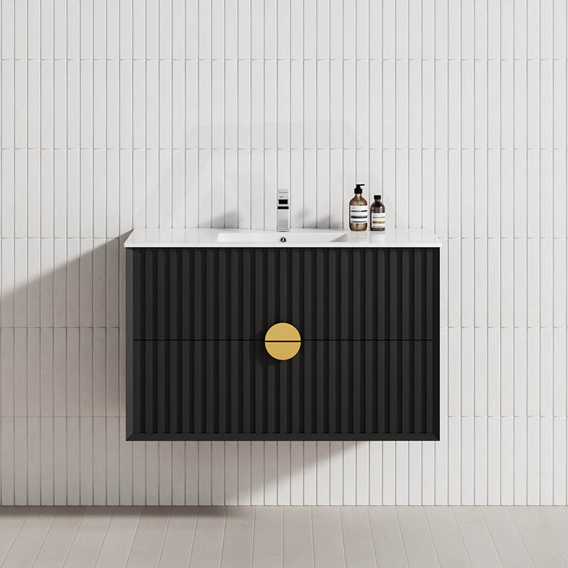 600-1800mm Kingo Wall Hung Plywood Vanity Matt Black Linear Surface Single/Double Bowls Cabinet ONLY for Bathroom