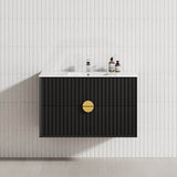 600-1800mm Kingo Wall Hung Plywood Vanity Matt Black Linear Surface Single/Double Bowls Cabinet ONLY for Bathroom